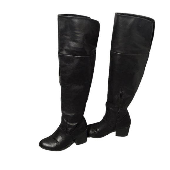 Black Over The Knee Faux Leather Boots sz 7 - Picture 1 of 6